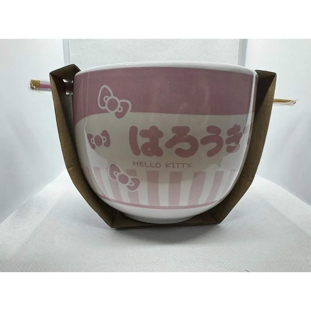 Hello Kitty Ceramic Ramen Noodle Bowl With Chopsticks Sanrio NEW Pink